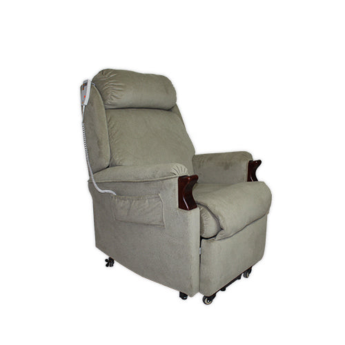 Oscar Hudson Lift Recliner Chair in VersoTela fabric, upright, front three-quarter view