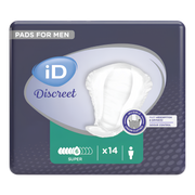 iD Discreet Pouch Super Mens continence pad offers 748ml absorbency with discreet male-specific design, odour control, and secure fit for daily protection.