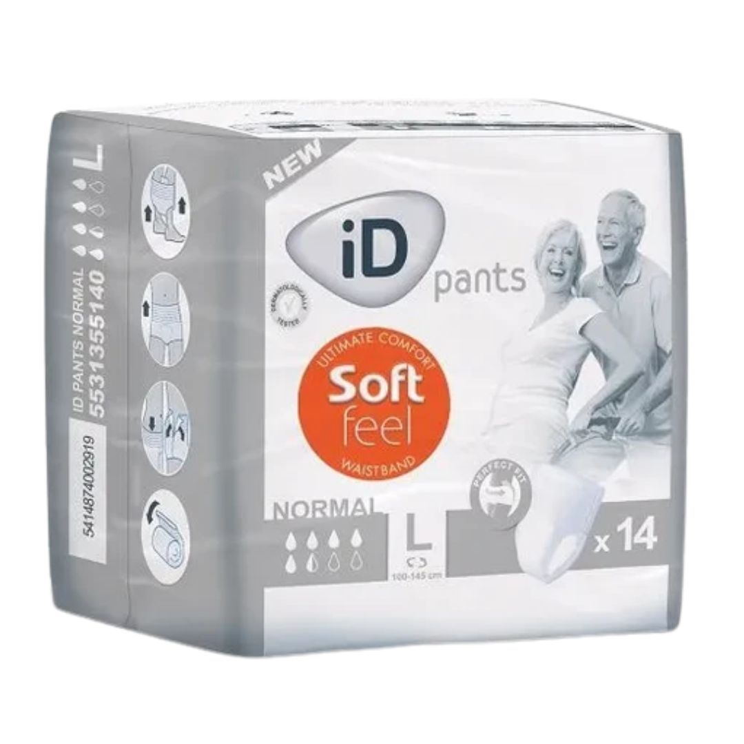 iD Pants Soft Feel Normal provide discreet, breathable protection with soft material and secure fit, ensuring comfort and confidence for daily continence care.
