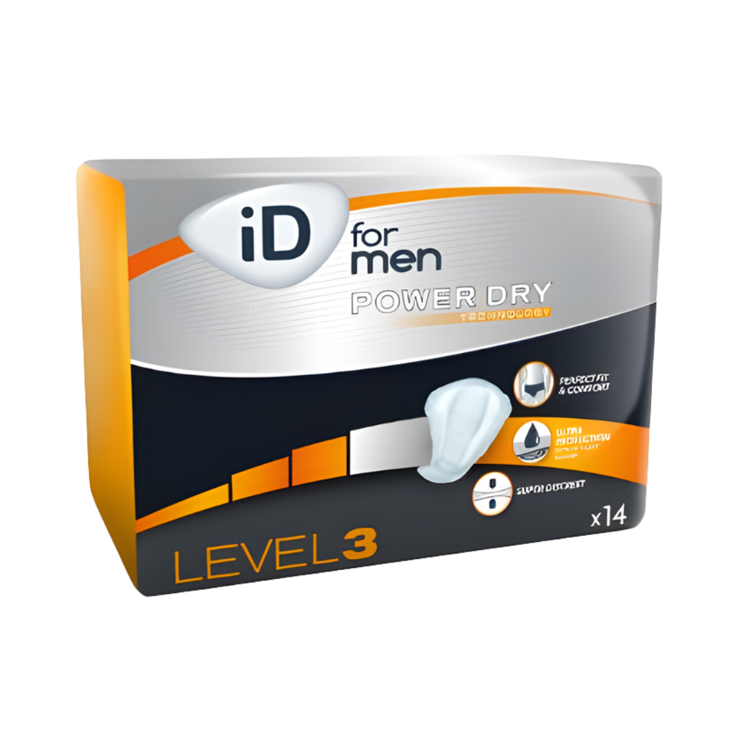 iD Pouch for Men Level 3, 250 x 180mm with 653ml capacity, offering discreet, high‑absorbency protection for moderate urinary leakage and daily continence care.