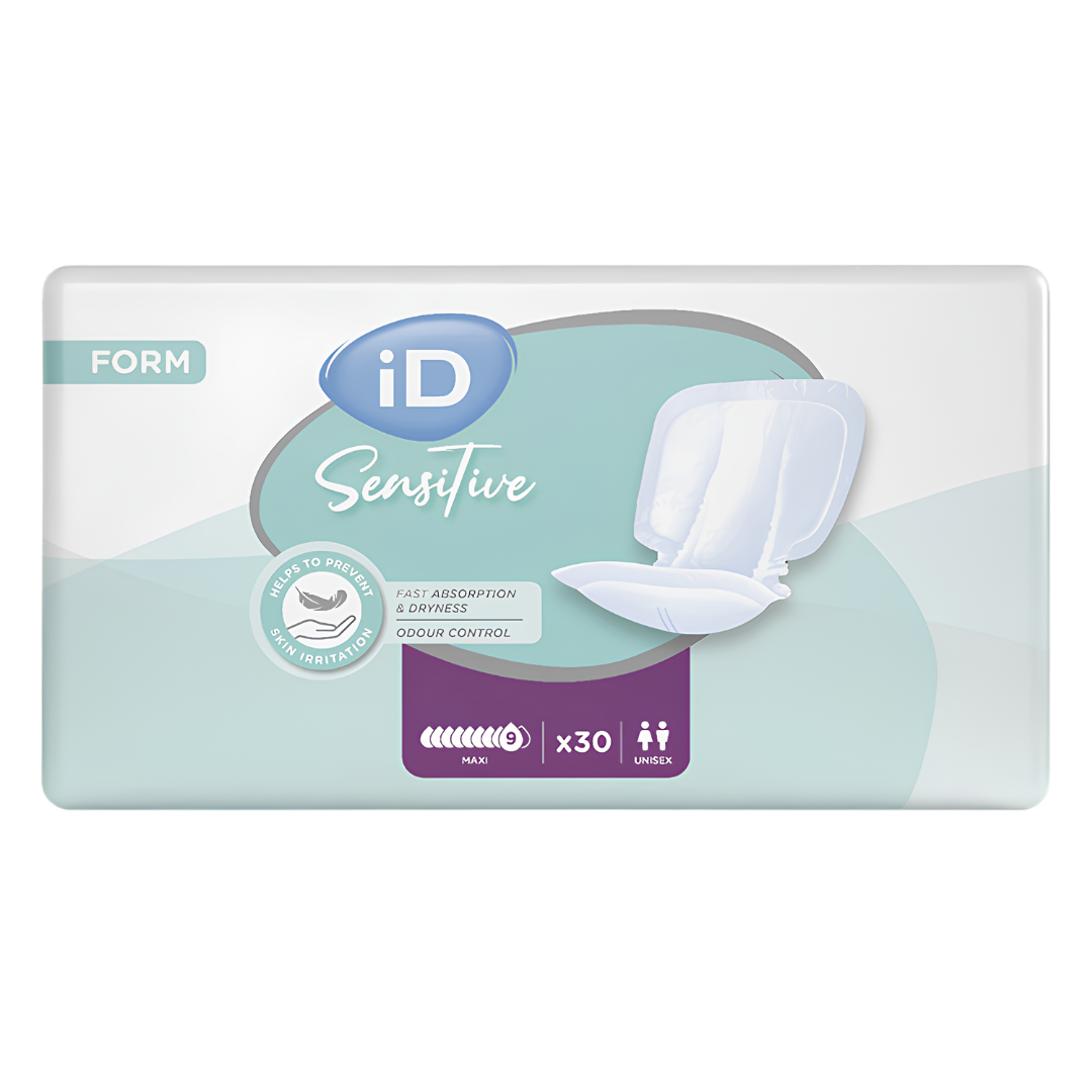 iD Sensitive Form Maxi 720mm continence pad offers maximum absorbency of 3025ml, extended coverage, discreet fit, and overnight protection for women.
