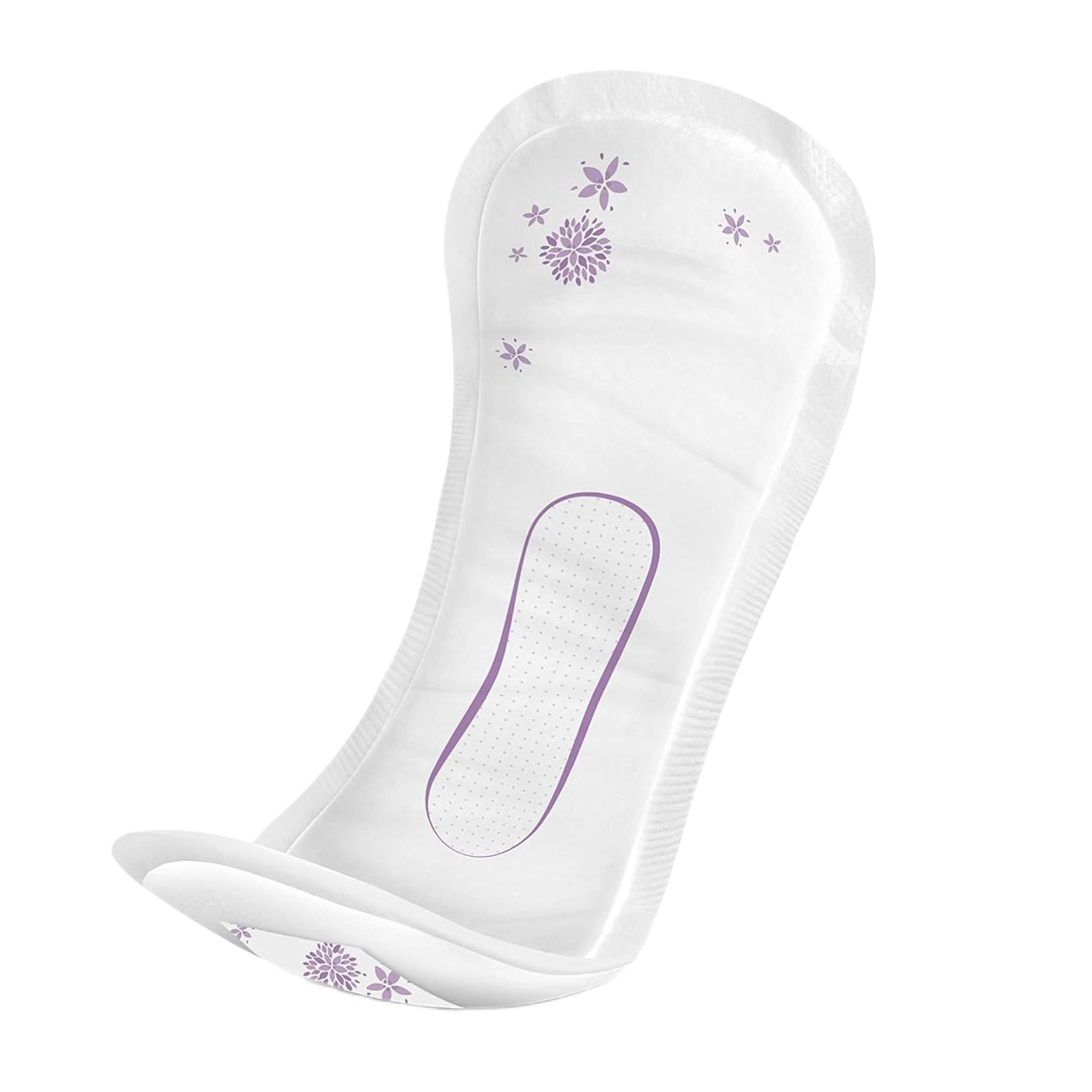 A single iD Light Advanced Maxi incontinence pad with a contoured shape, purple flower details, and ultra-absorbent discreet protection.