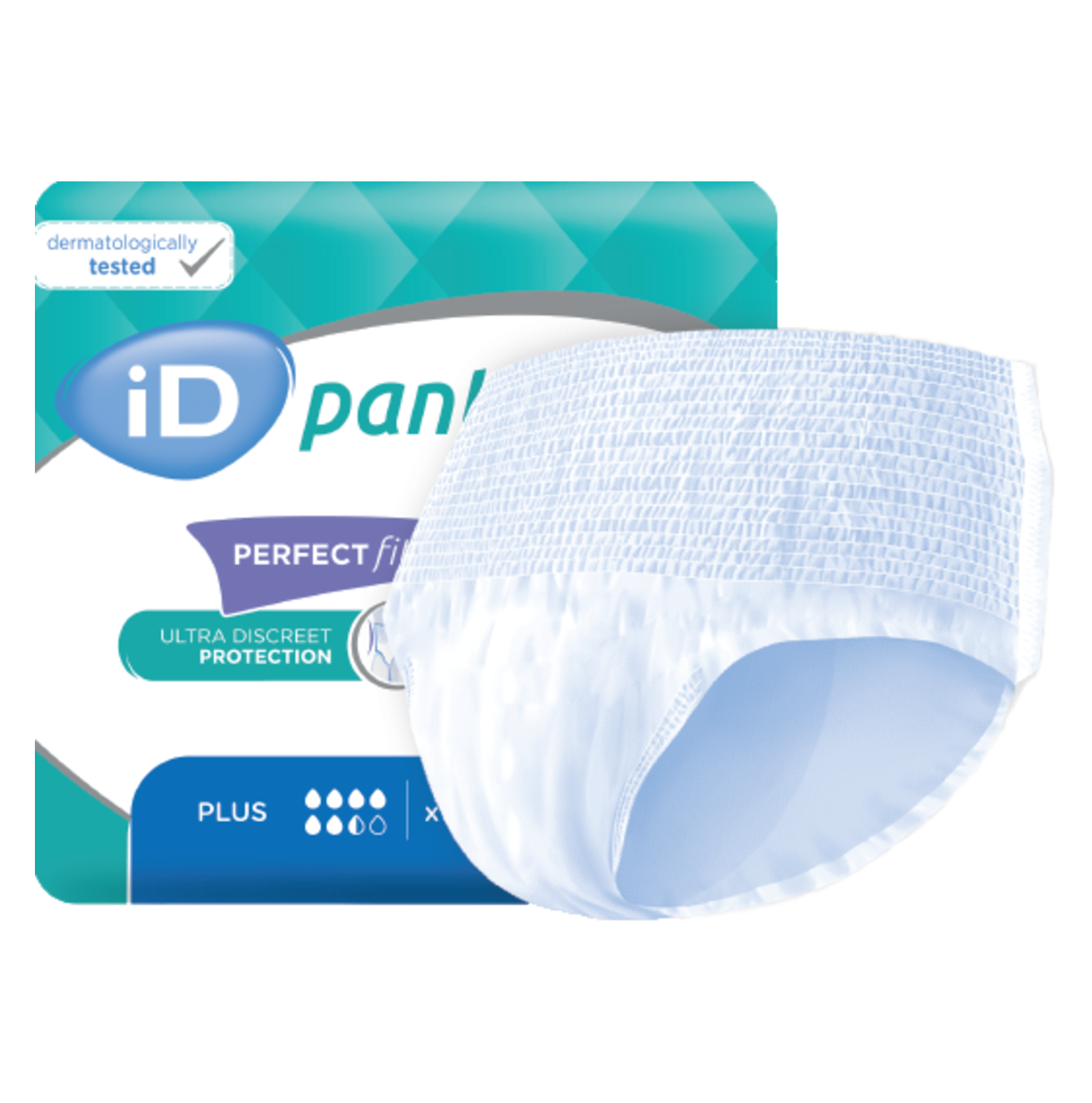 iD pan! product packaging with a white underwear on a white background