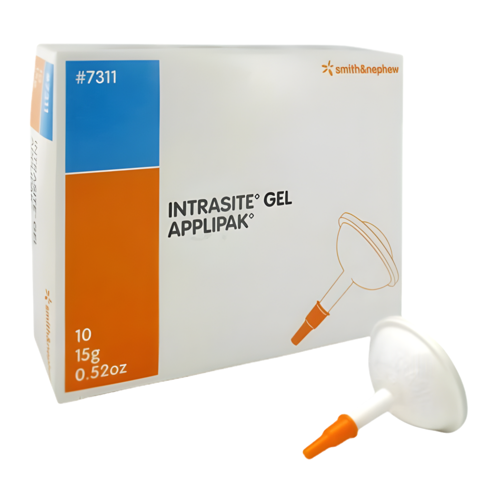 Smith & Nephew Intrasite Gel Applipak, 15g (0.52oz) hydrogel wound dressing box with one individual dispenser nozzle visible.