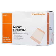 Box of Smith & Nephew IV3000 Standard Central High MVP transparent dressings, 10cm x 14cm (4in x 5.5in), 50 count, Ref #4973.