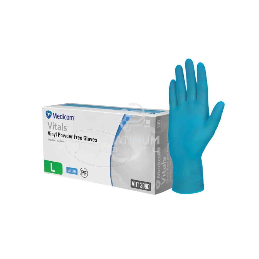 Medicom Vitals Vinyl Blue Powder Free Gloves Examination