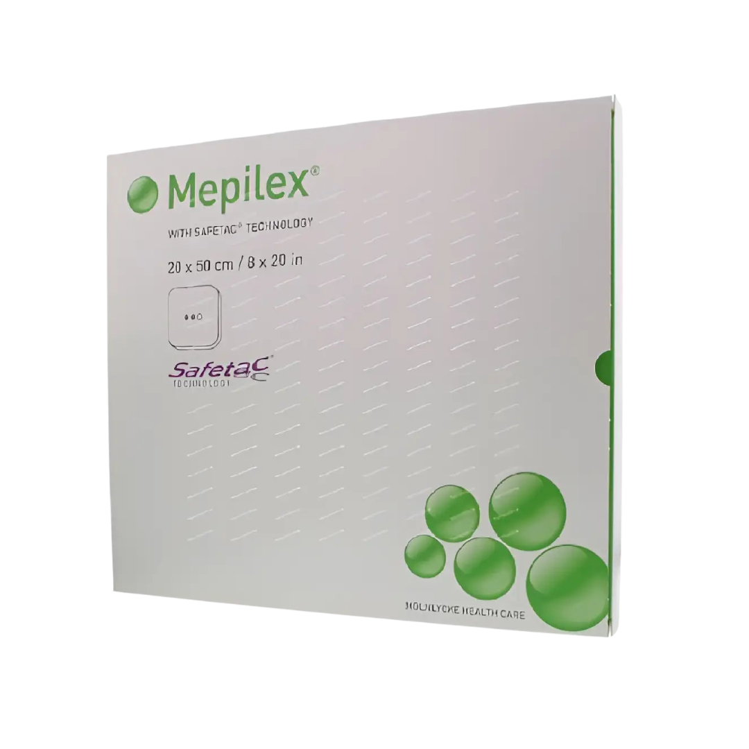 Large box for Mölnlycke Mepilex foam dressing with Safetac Technology, size 20 x 50cm / 8 x 20in.