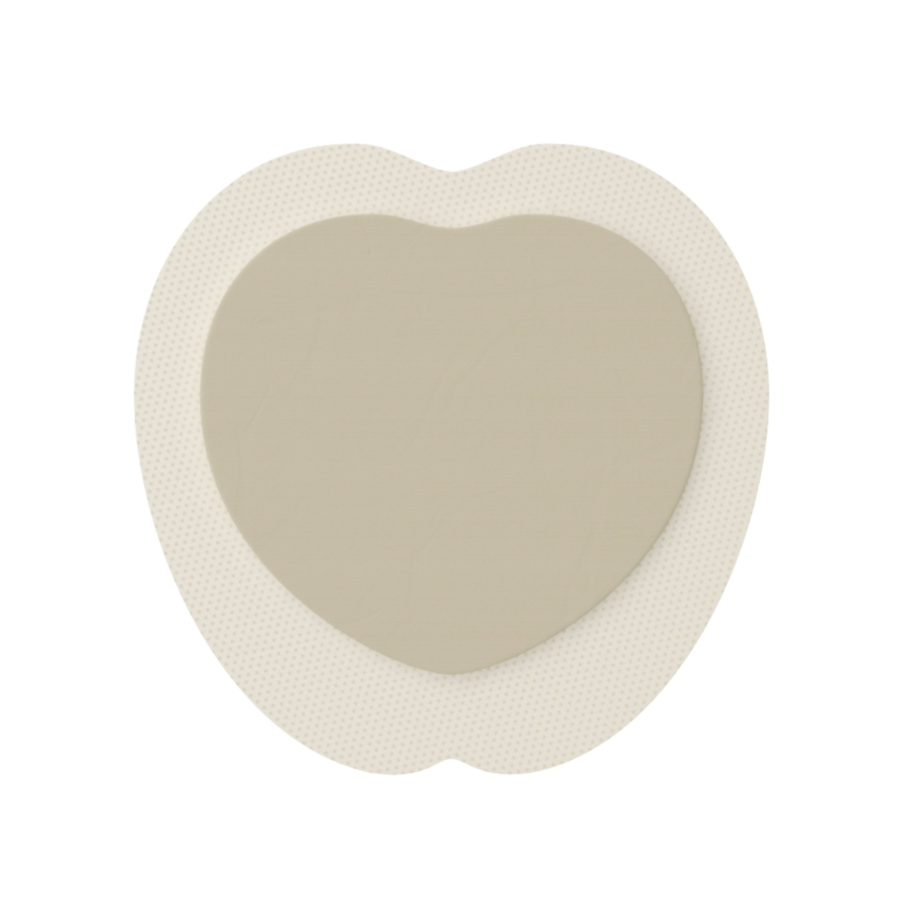 Top-down view of a heart-shaped Mepilex Border Sacrum soft silicone foam dressing showing the Safetac adhesive border.