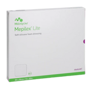 Box for Mölnlycke Mepilex Lite soft silicone foam dressing, size 20 x 50cm (8 x 20 in), featuring Safetac technology for gentle wound care and protection.