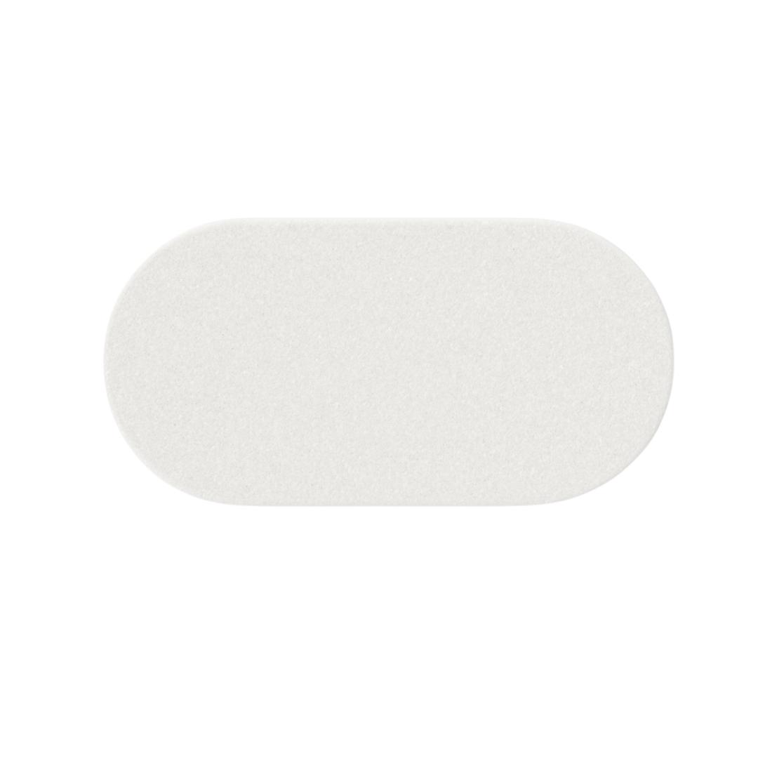 A white, oval-shaped Mölnlycke Mepilex soft silicone foam dressing pad