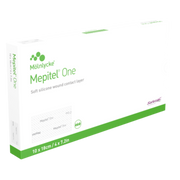 Box of Mepitel One soft silicone wound contact layer, size 10 x 18 cm (4 x 7.2 in).
