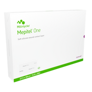 Box of Mepitel One soft silicone wound contact layer, size 27.5 x 50 cm (10.8 x 20 in).