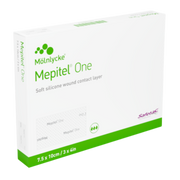 Box of Mepitel One soft silicone wound contact layer, size 7.5 x 10 cm (3 x 4 in).