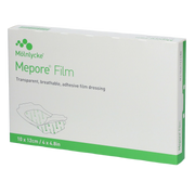 A box of Mölnlycke Mepore Film transparent, breathable adhesive film dressing, size 10 x 12 cm.