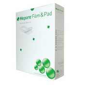 Tall retail box of Mölnlycke Mepore Film & Pad dressings, size 9 x 15 cm (3.6 x 6 in).
