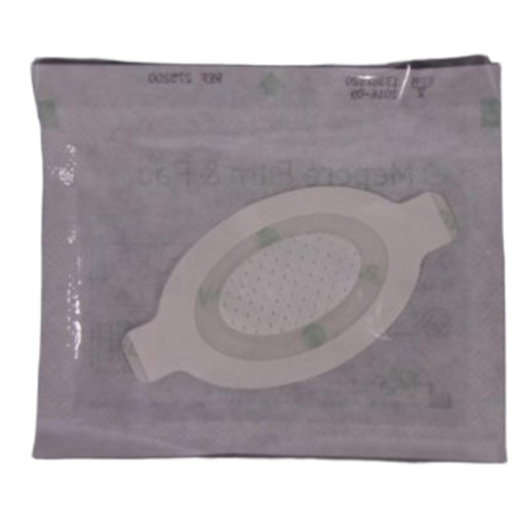Individual sterile pouch containing a single Mepore Film & Pad dressing, showing the product shape through the packaging.
