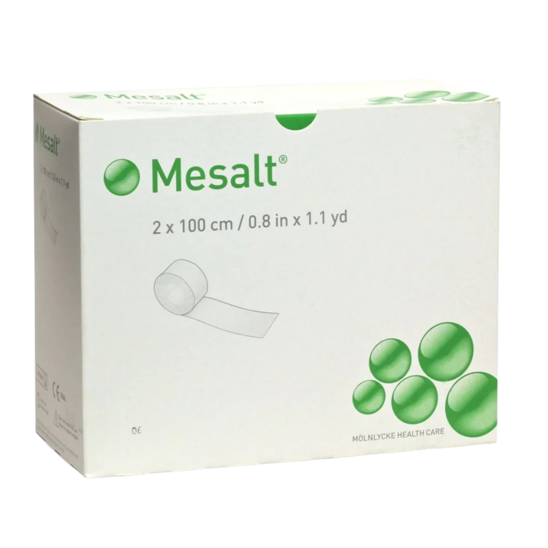 Box for Mesalt ribbon cleansing dressing, size 2 x 100 cm (0.8 in x 1.1 yd).
