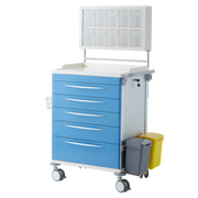 A professional multi-drawer anesthesia trolley with a high-impact work surface, integrated push handle, and secure central locking system for medical supplies.