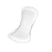 Close-up view of a single MoliCare Pad, featuring a contoured shape with elastic sides for secure fit and comfort. Designed for light to moderate incontinence protection.
