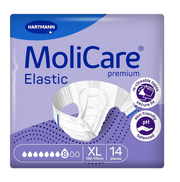 Front packaging of HARTMANN MoliCare Premium Elastic adult diapers, Size XL (140-175cm), 8-drop high absorbency, 14 pieces.