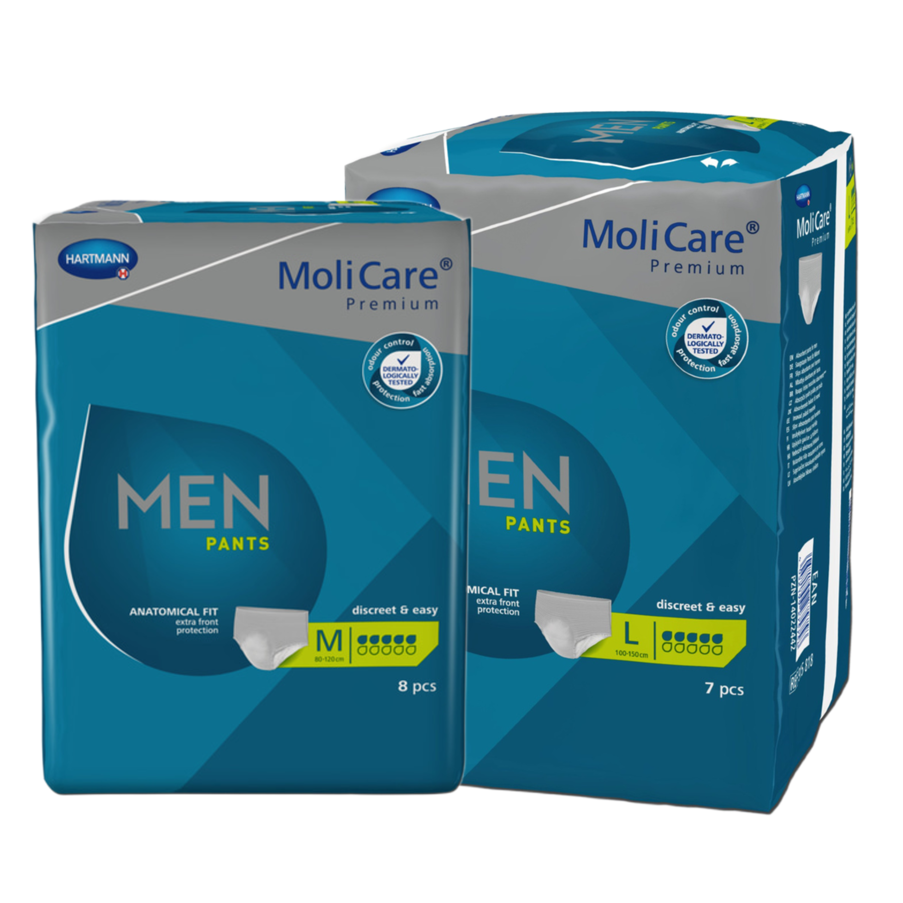 Two boxes of MoliCare Premium Men Pants on a white background