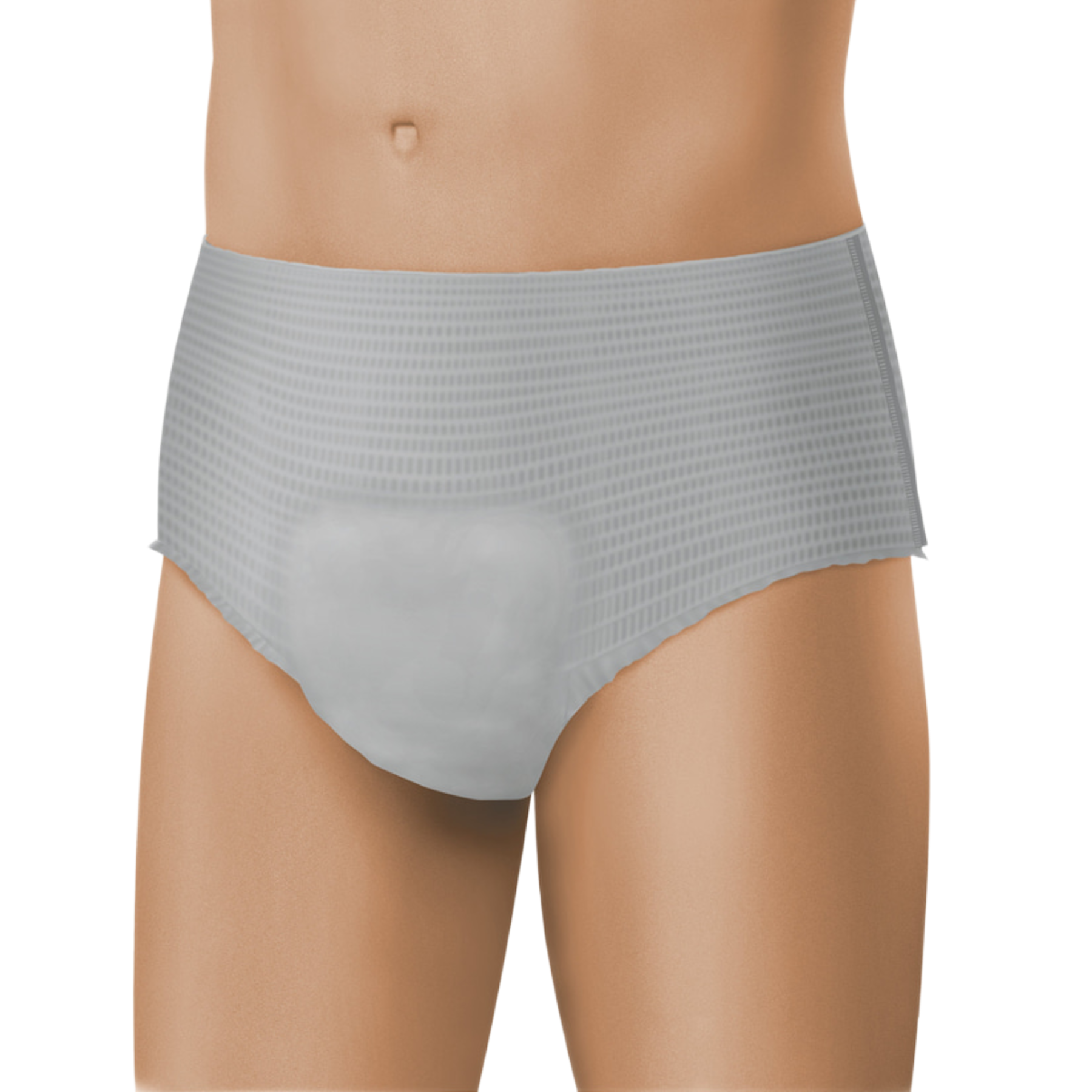 Gray high-waisted underwear on a mannequin against a white background