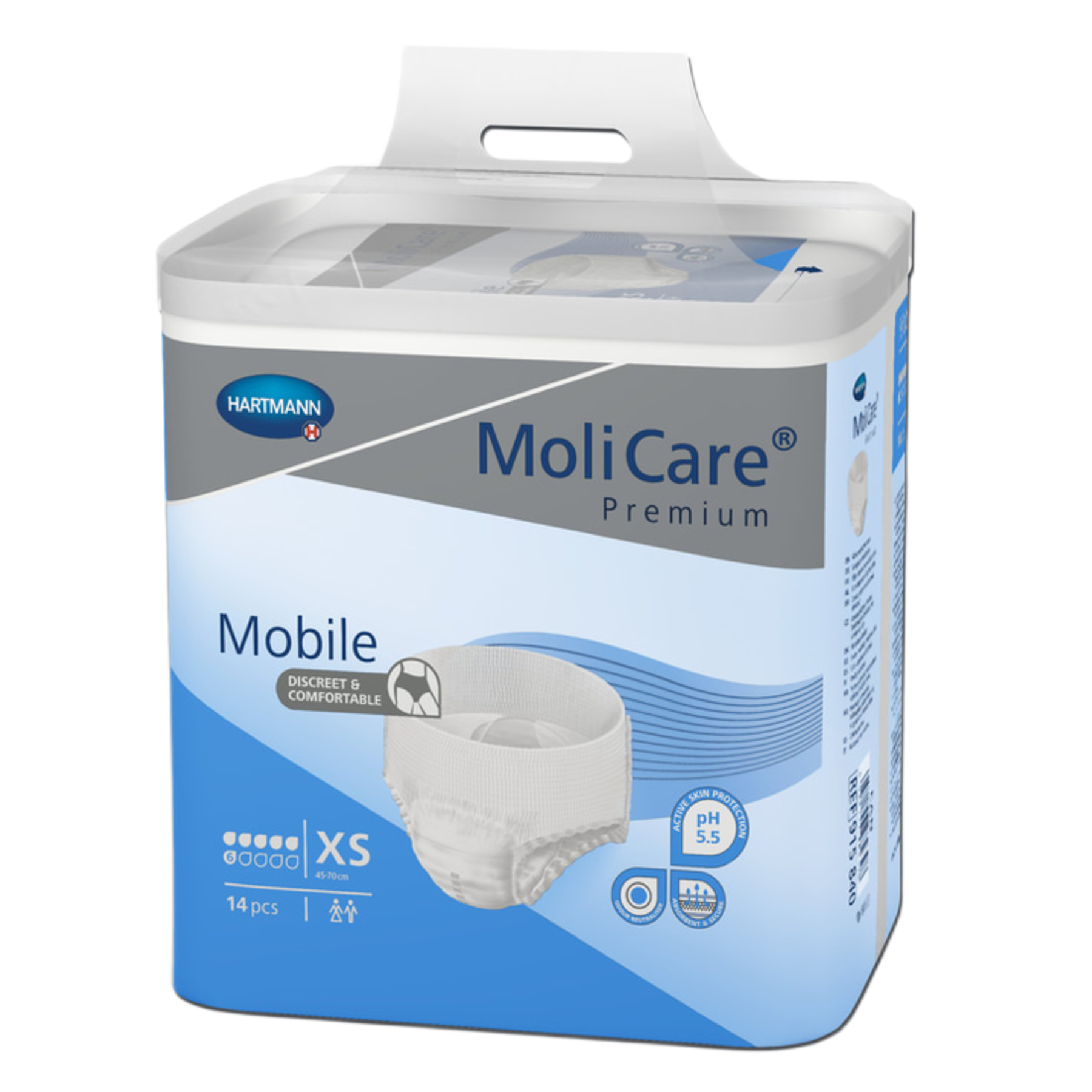 MoliCare Premium packaging for disposable adult diapers on a white background