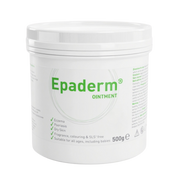 Mölnlycke Epaderm Ointment 500g tub; a 3-in-1 emollient, skin cleanser, and bath additive for eczema, psoriasis, and intense dry skin hydration.