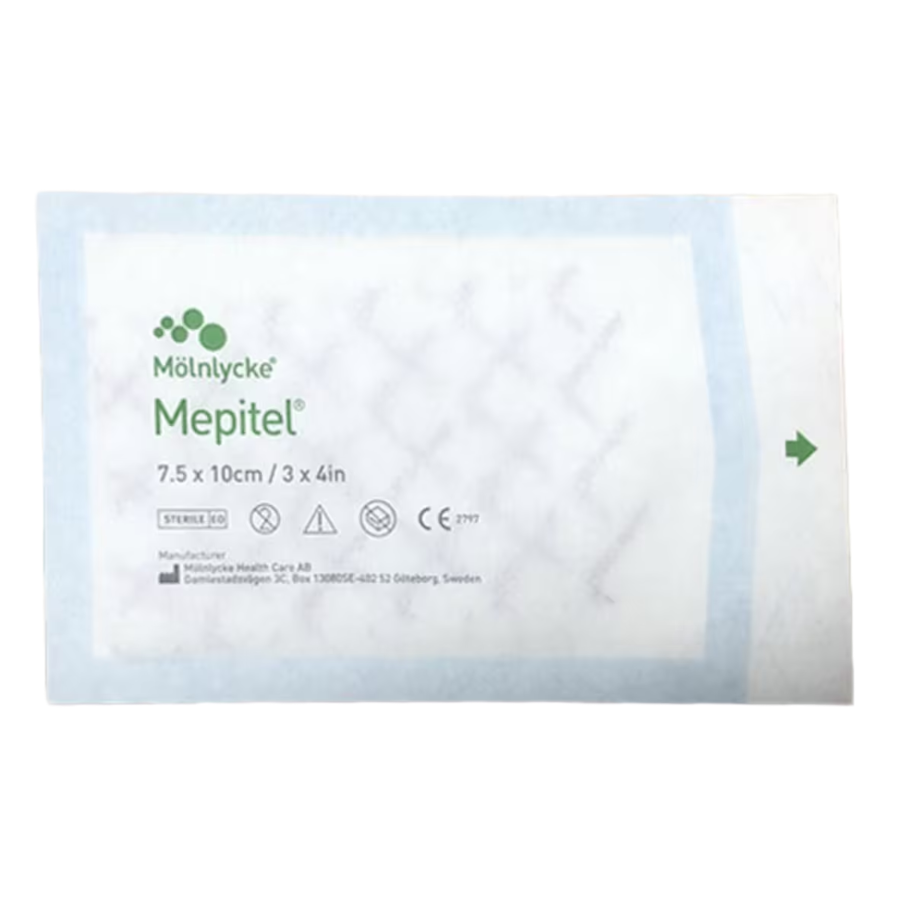 Mölnlycke Mepitel sterile dressing peel-pack, size 7.5 x 10 cm (3 x 4 in).