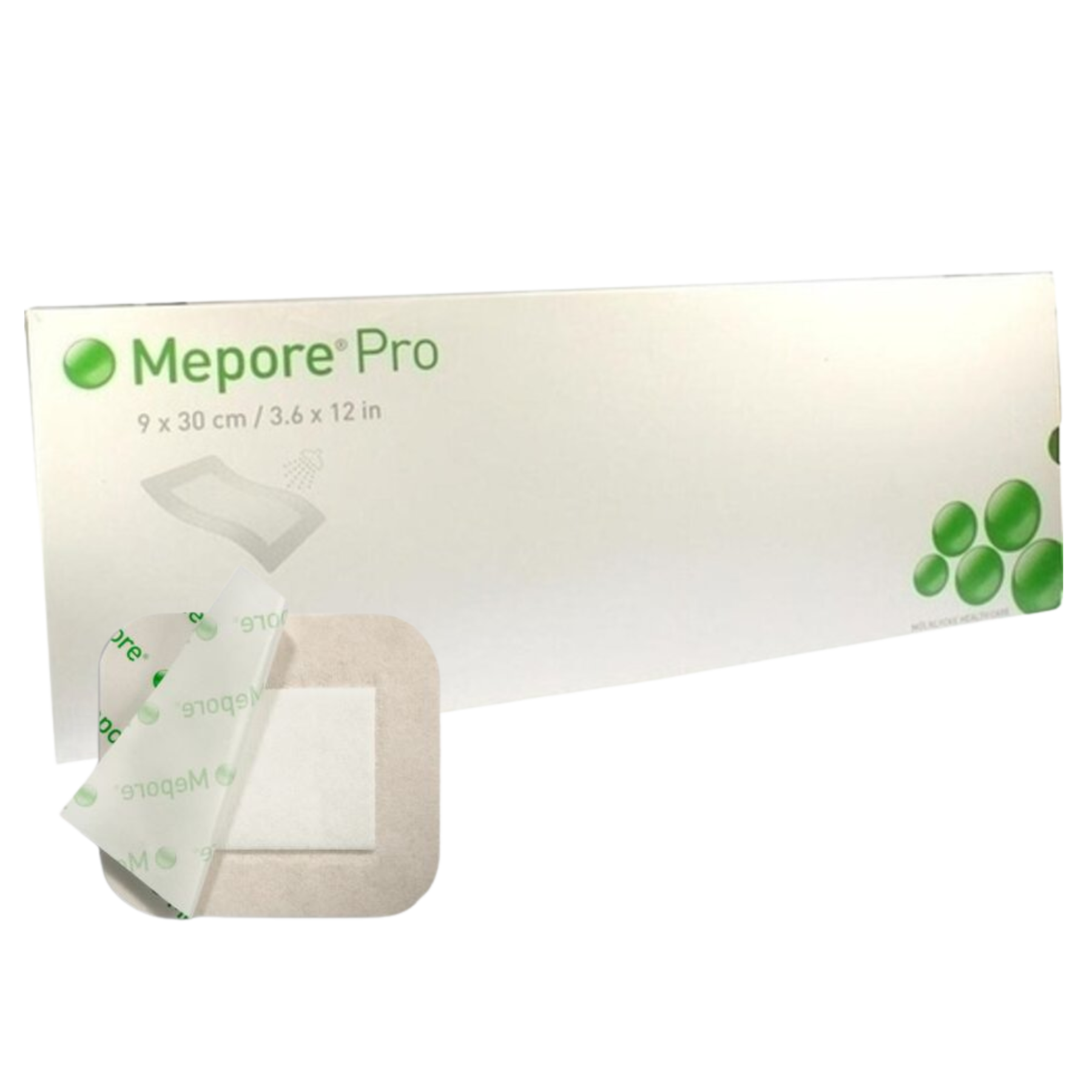 Molnlycke Mepore Pro adhesive absorbent dressing, size 9x30 cm, sterile wound dressing with soft adhesive border and absorbent pad.
