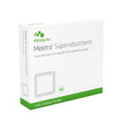 Molnlycke Mextra Superabsorbent Dressing pack showing multiple sizes for wound care


