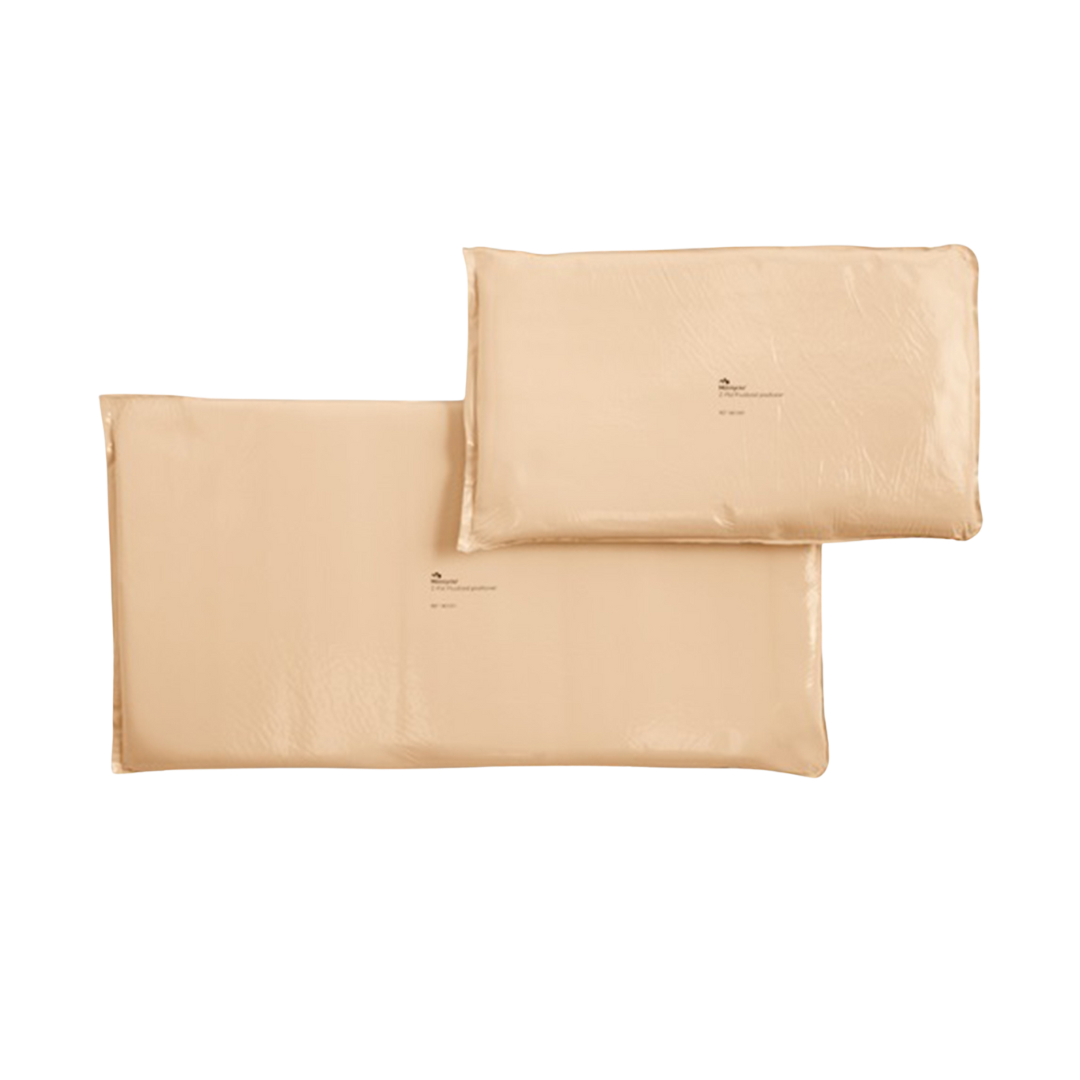 Two sizes of Mölnlycke Z-Flo Fluidized Positioners laid flat, showing the flexible, fluid-like internal technology for anatomical contouring.