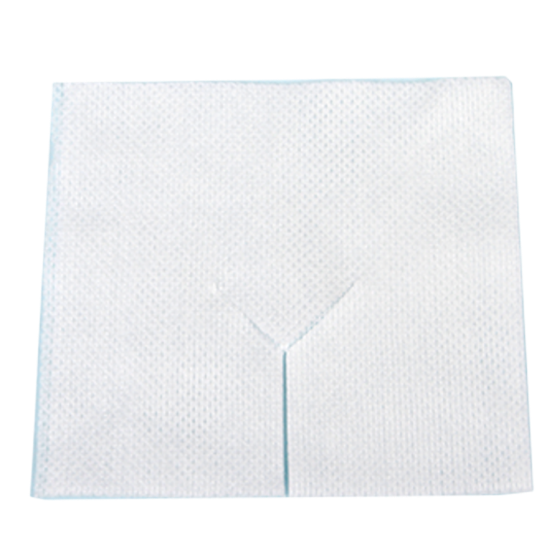 Close-up of a single Multigate 10x10cm sterile non-woven split dressing showing the Y-cut for tracheostomy and drain care.