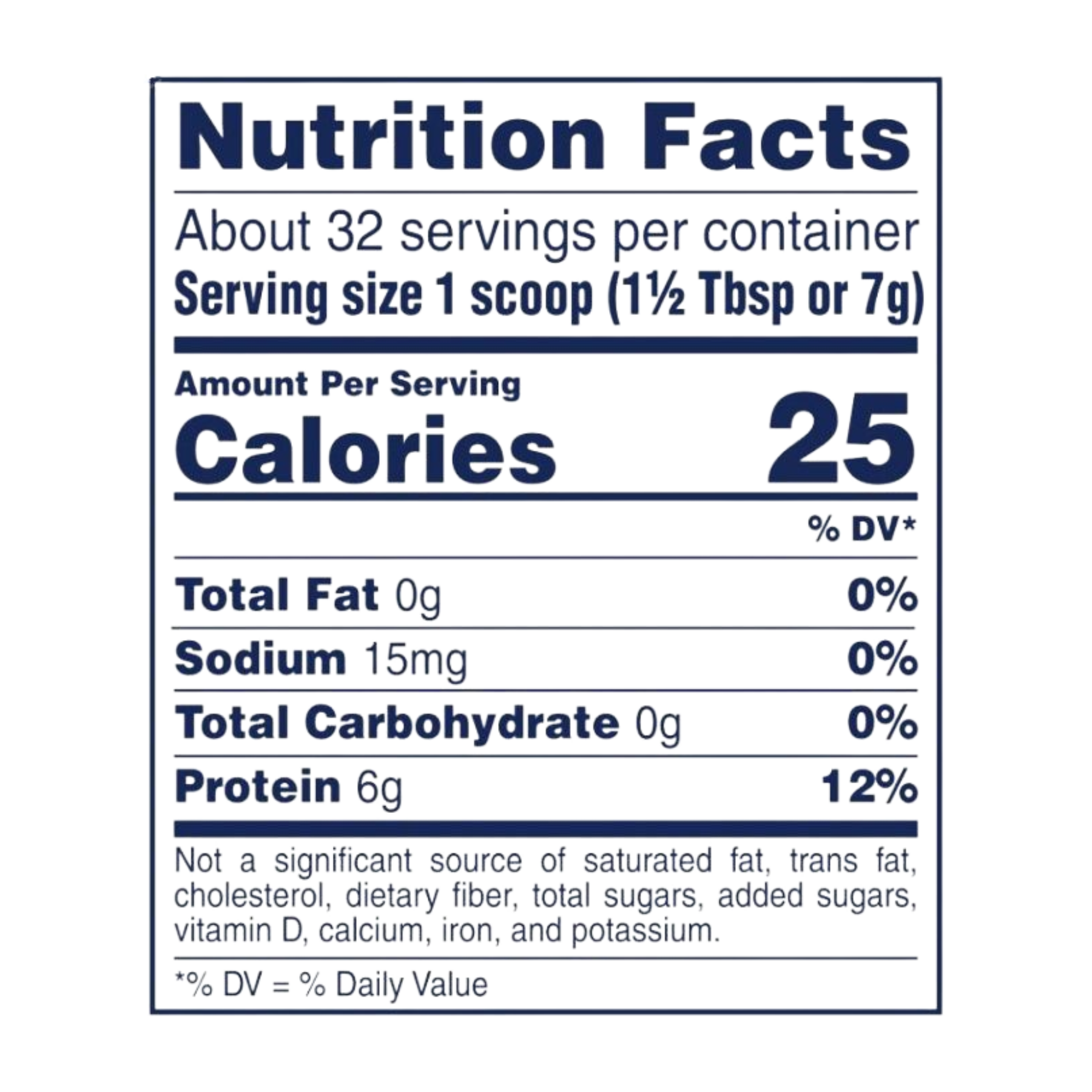 Nutrition Facts label for Nestlé Beneprotein showing 25 calories and 6g of protein per 7g scoop.