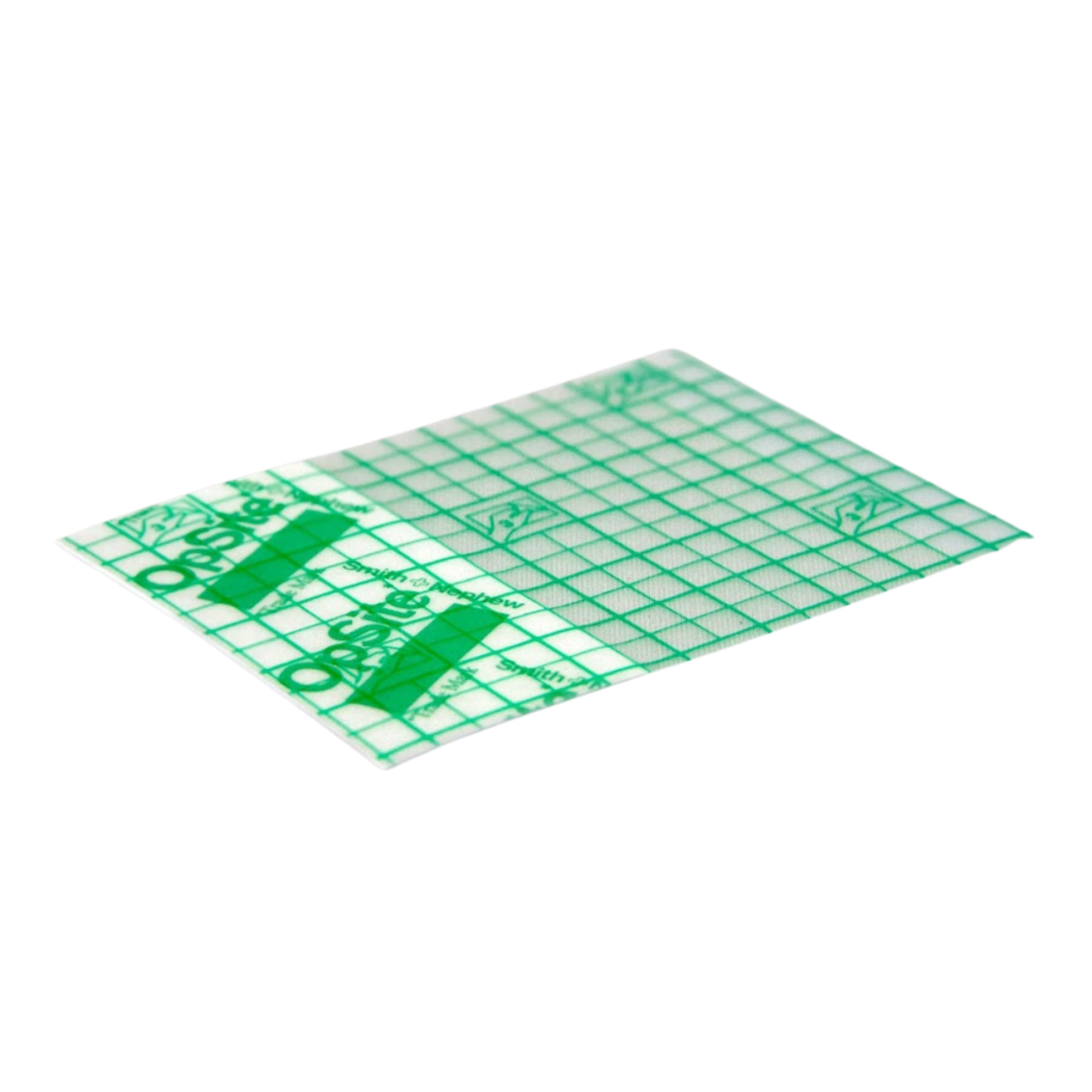 Close-up of the Opsite Flexigrid dressing material showing the green grid used for accurate wound mapping and size monitoring.
