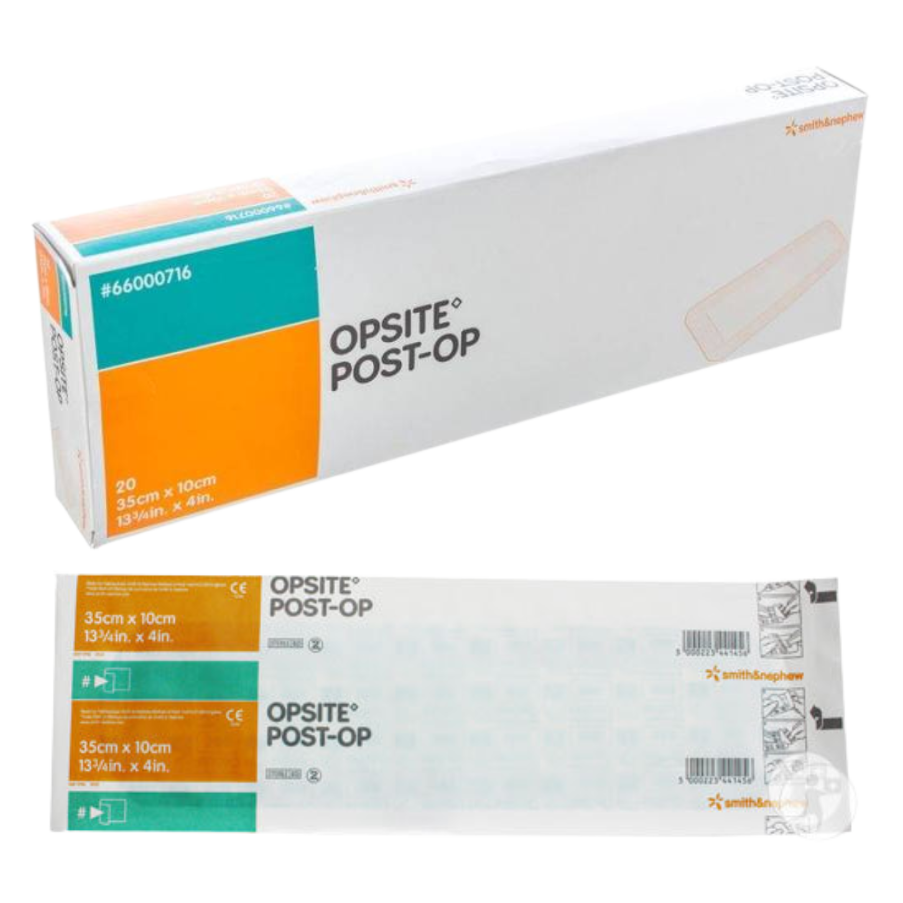 Smith & Nephew OPSITE Post-Op 35cm x 10cm (13.75in x 4in) dressing packaging, product code #66000716