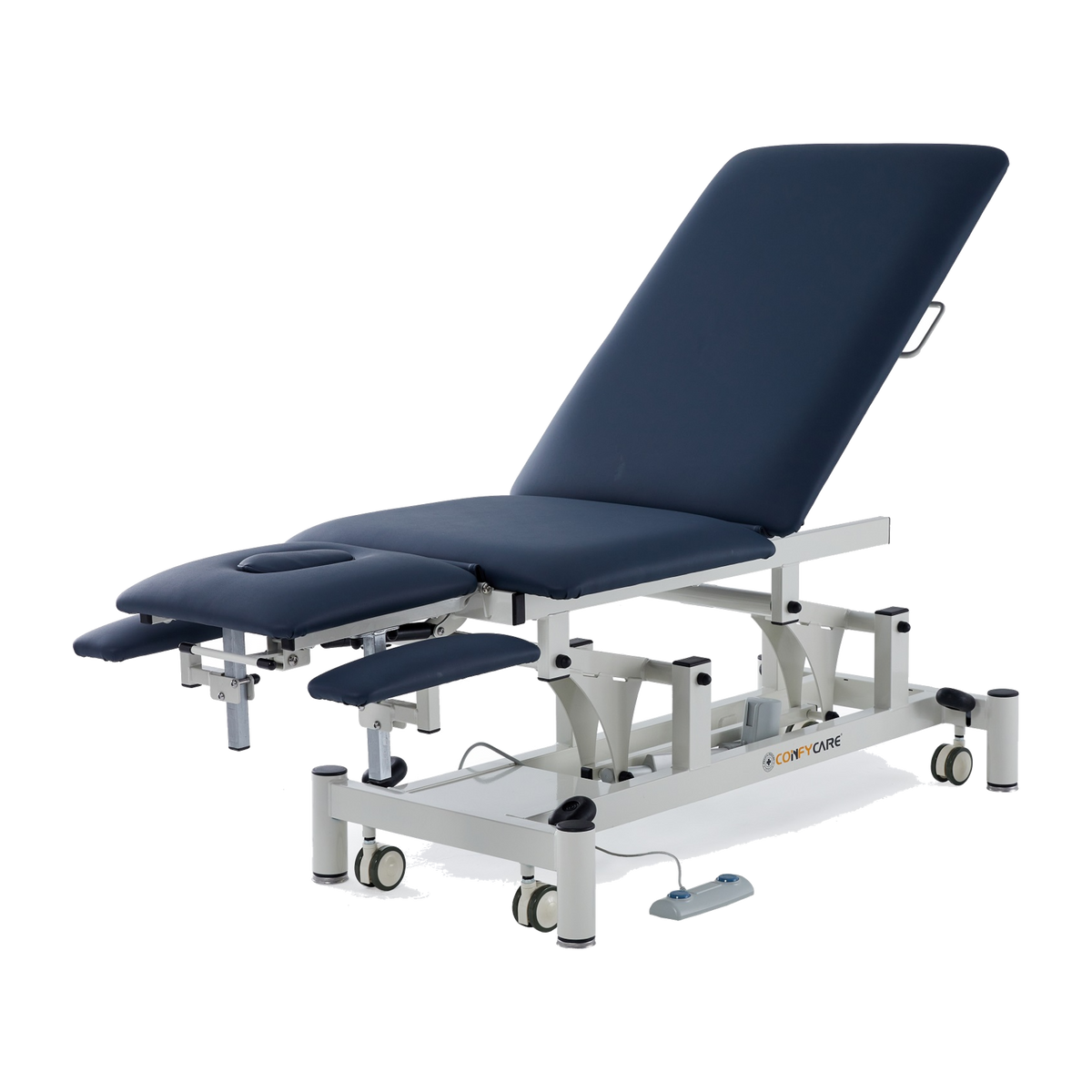 Five Section Treatment Couch No Postural Drainage, Navy Blue, backrest raised