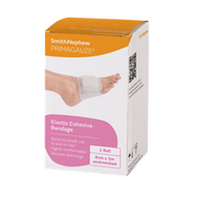 Smith & Nephew Primagauze Elastic Cohesive Bandage, 8cm x 2m roll. Box shows the bandage applied to a foot to secure a dressing.
