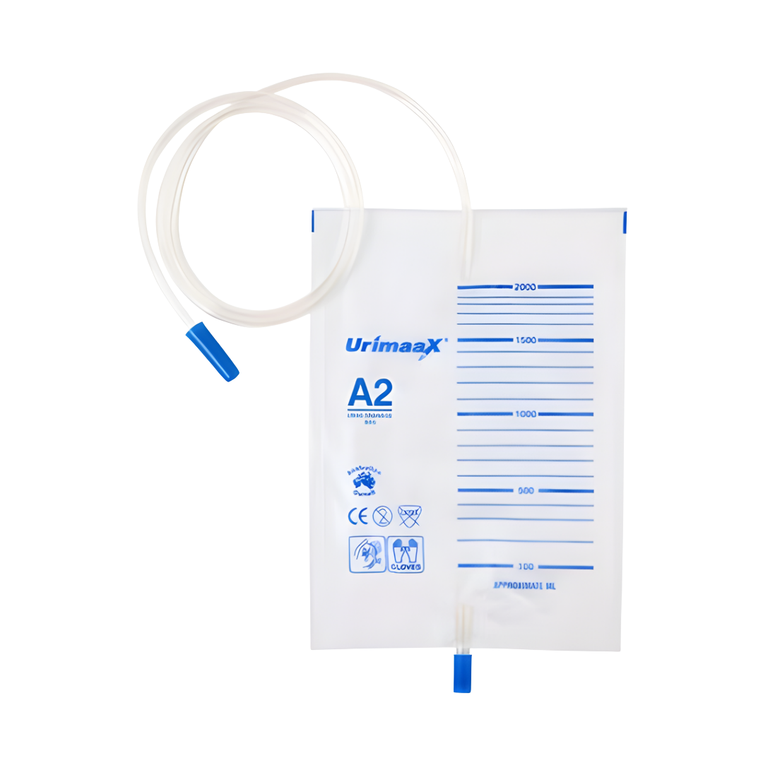Urimaax Drainage Bag B/Drain Push-Pull 2000ml sterile urinary drainage bag with secure valve.