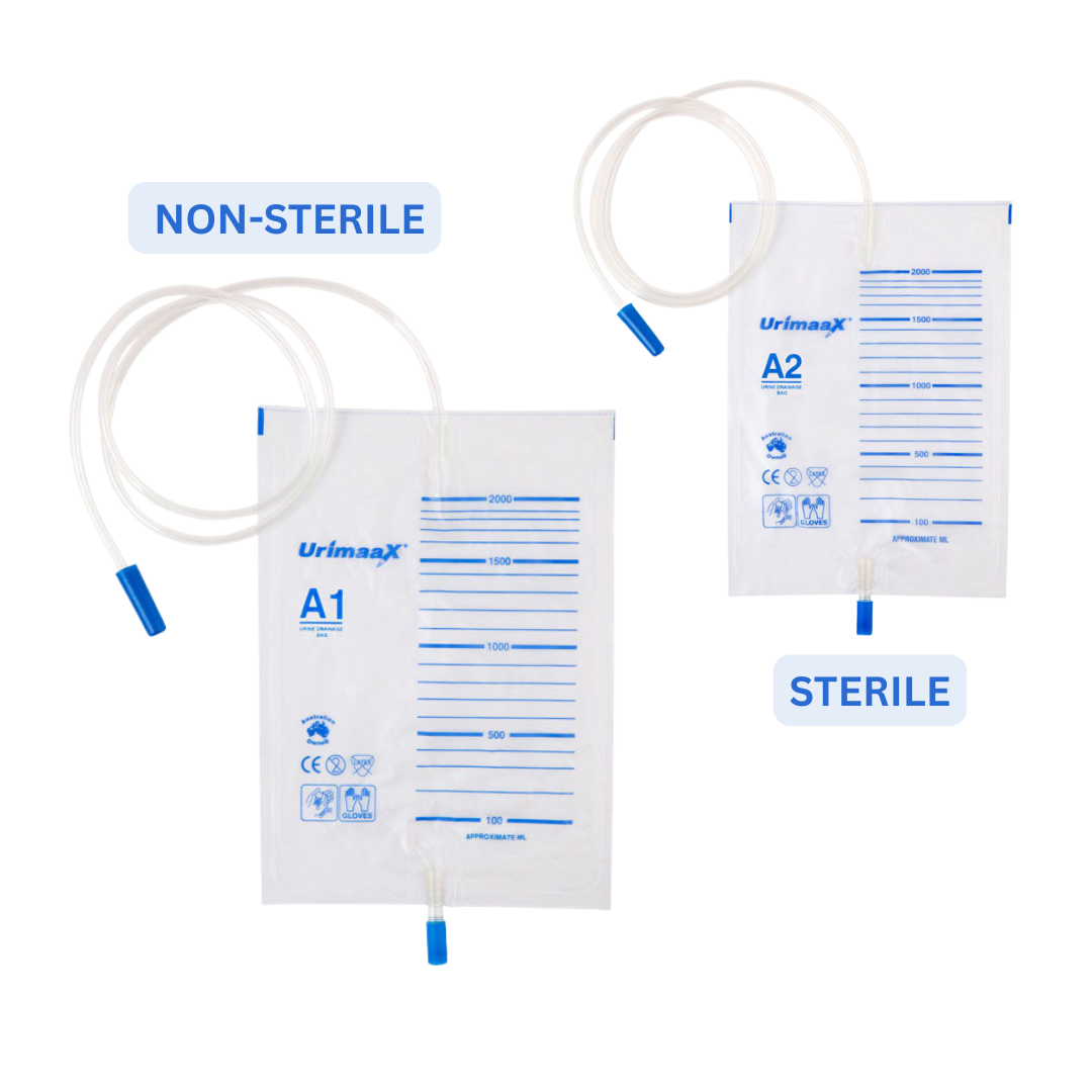 Urimaax Drainage Bag B/Drain Push-Pull 2000ml sterile urinary drainage bag with secure valve.