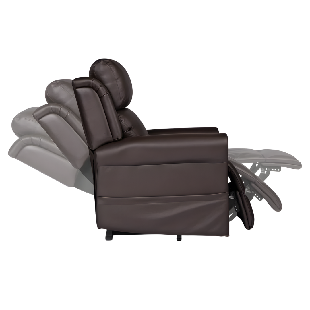 Royale Medical Chadwick Quad Motor Lift Chair in Oxford Plush Leather with powered head and lumbar support.