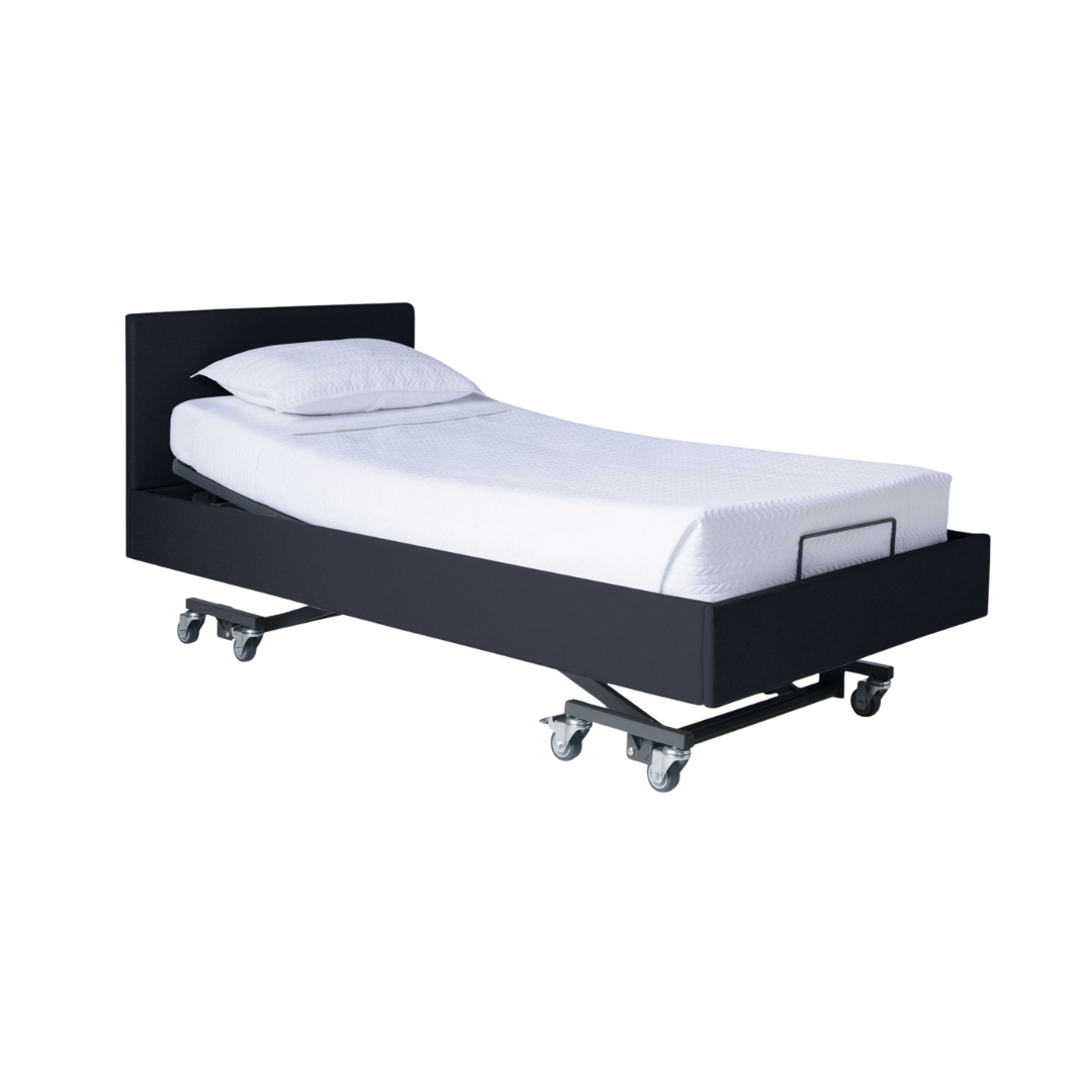 Royale Multi-Motion Trendelenburg Bed in black finish, featuring adjustable positions for comfort and advanced clinical care.
