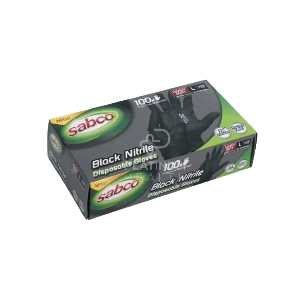 Sabco Black Nitrile Powder Free Disposable Gloves-Heavy Duty 3.5G Large / 10 Packs Per Carton