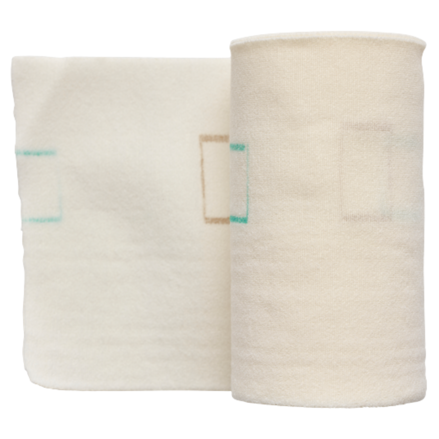 Close-up of Setopress bandage fabric showing the brown and green rectangular visual guides for correct tension application.