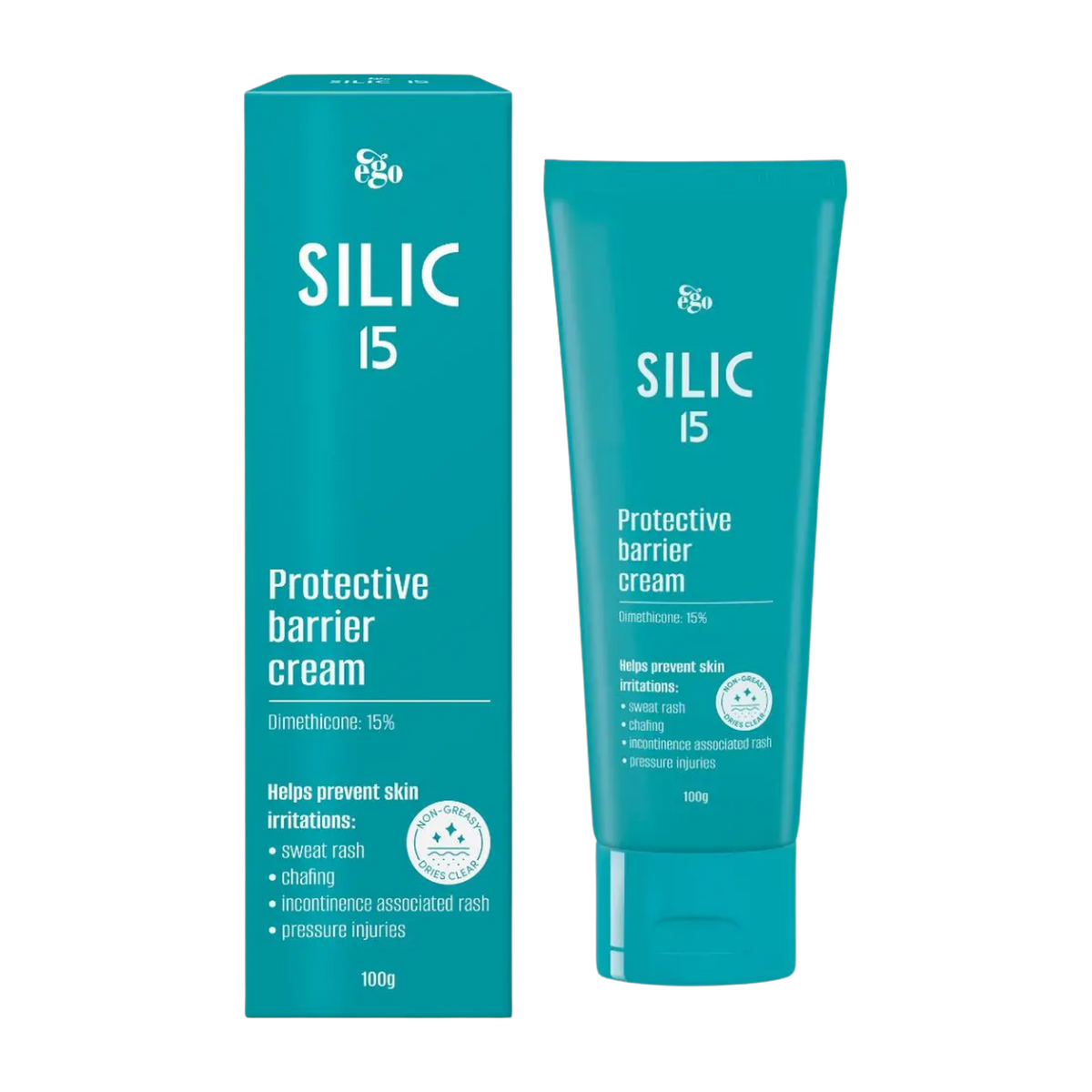 Silic 15 Cream 100g protective barrier cream by Ego, tube and box