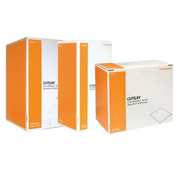 Three orange and white boxes of Smith & Nephew CUTILIN low-adherent sterile absorbent dressings in various sizes (5cm x 5cm, 10cm x 10cm, and 10cm x 20cm).
