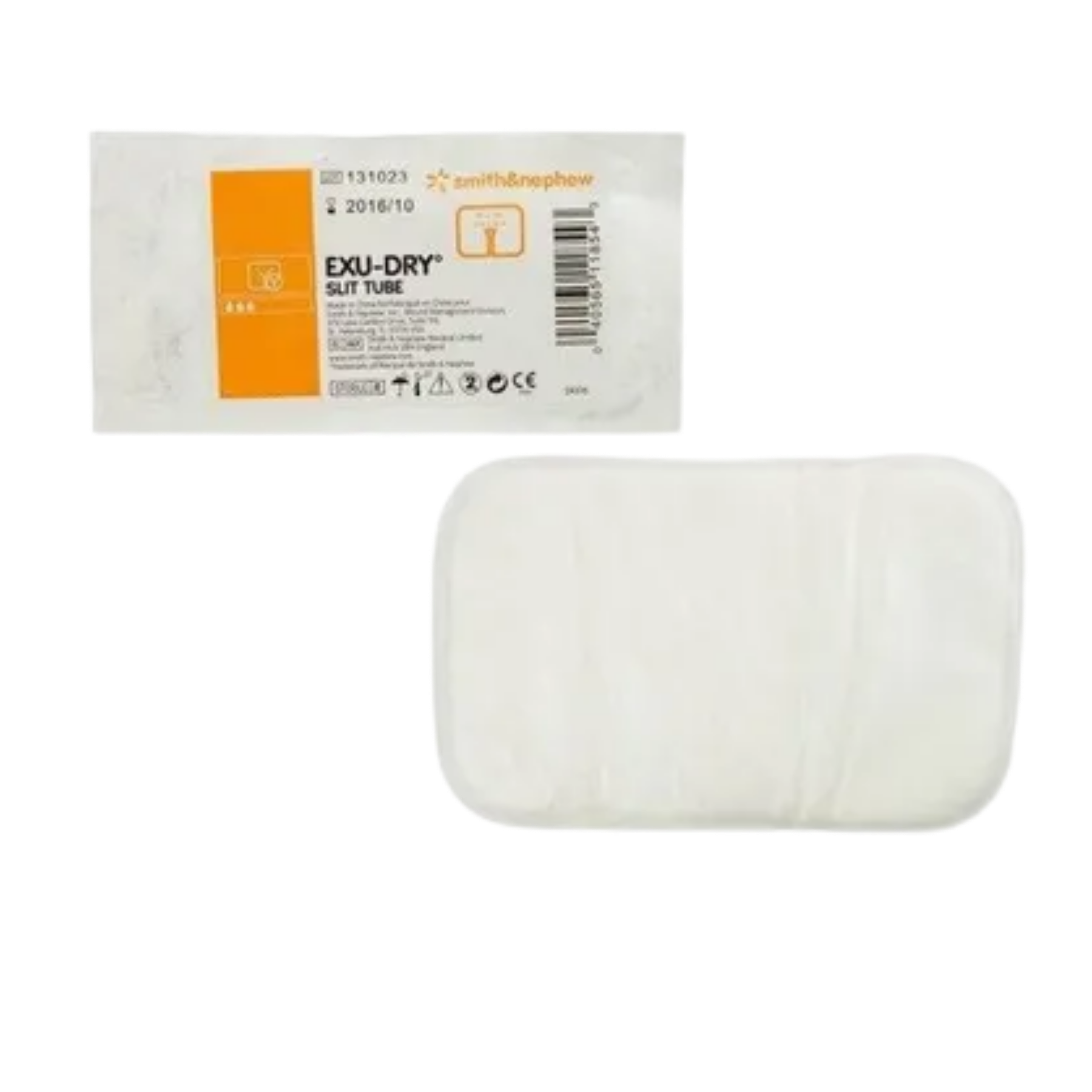 Exu-Dry slit tube packaging with a white background