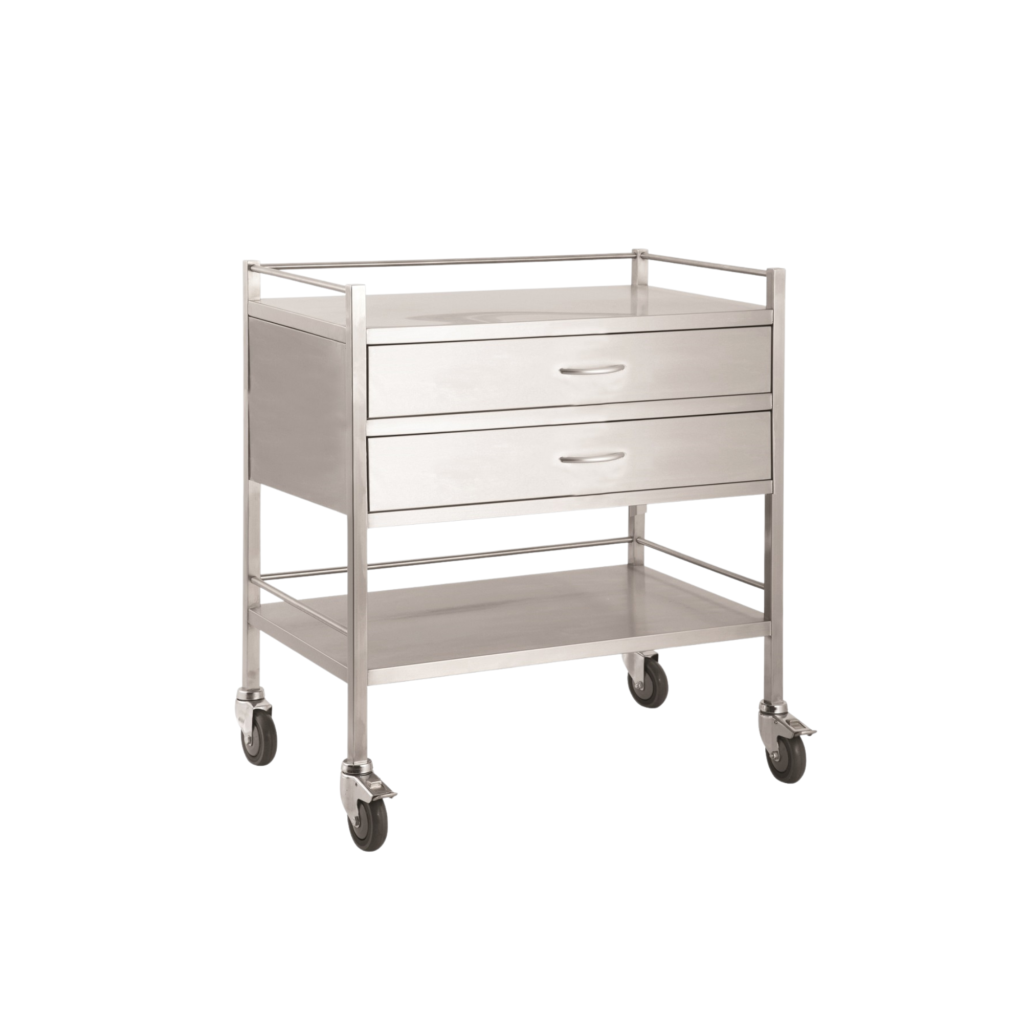 Stainless Steel Double Trolley Two Drawer Full Width Medical Carts & Trolleys