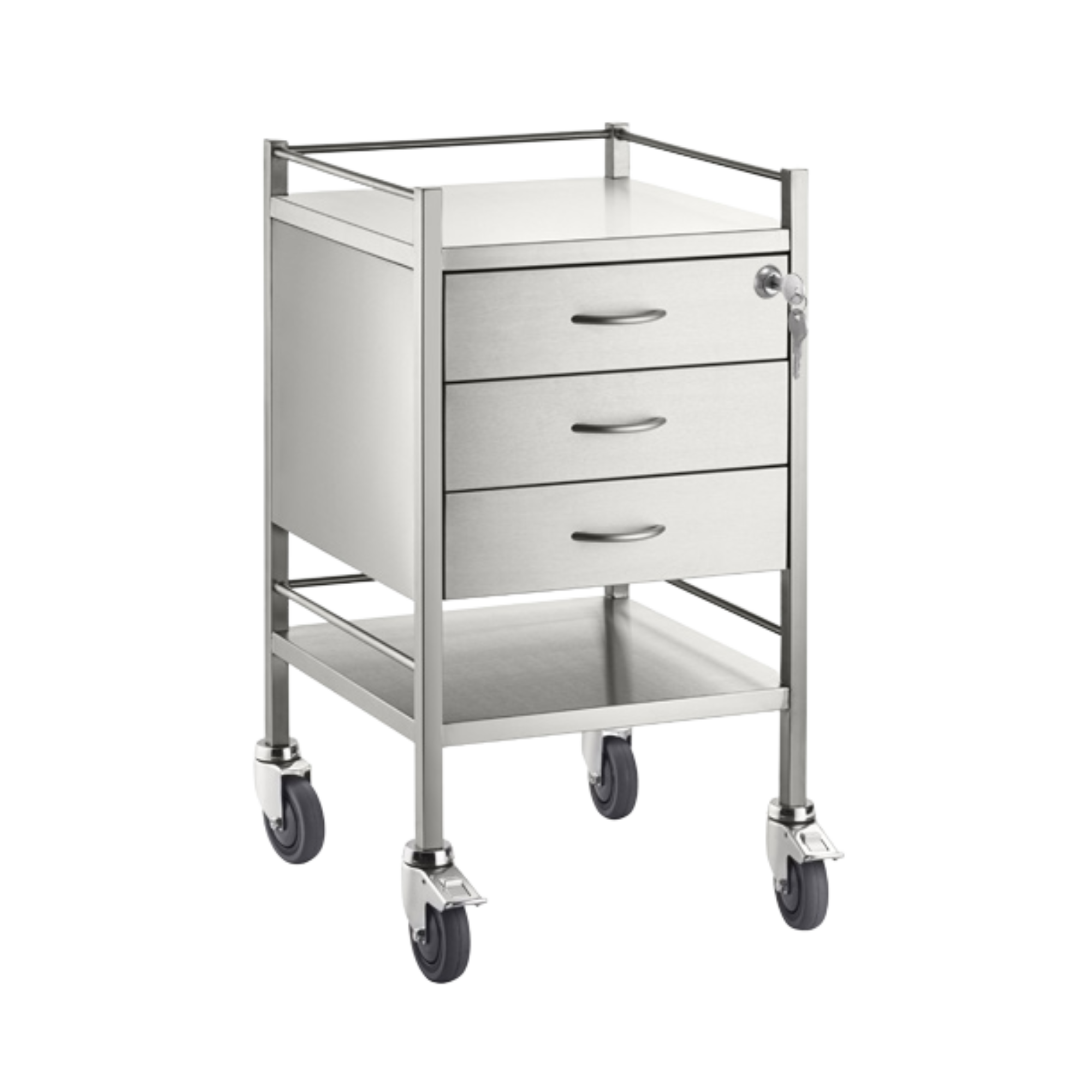 Stainless Steel Trolley Three Drawer With Top Locking Medical Carts & Trolleys