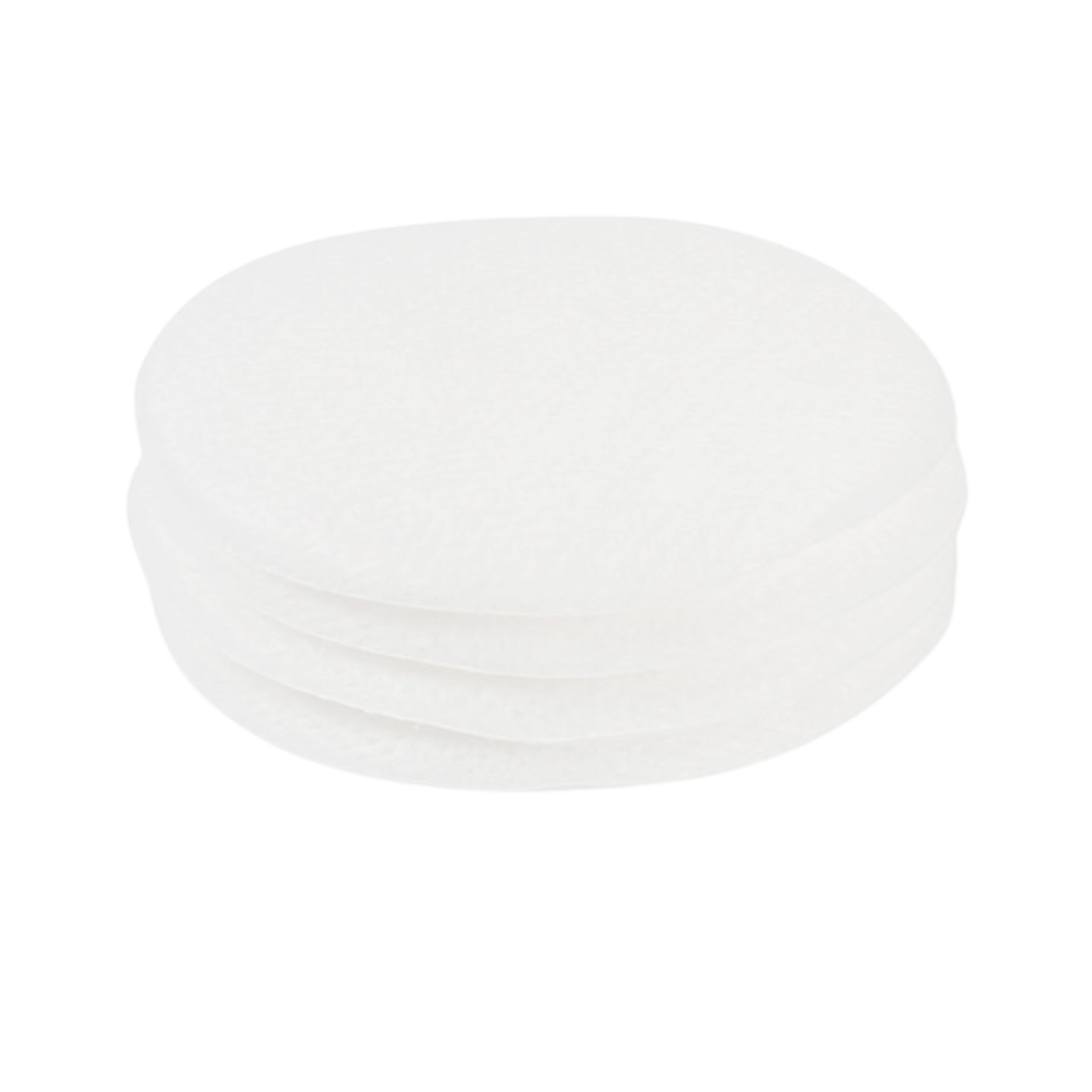 Stack of four white, oval, soft, non-woven sterile pads, indicating the shape of the Asguard Eye Pad product.